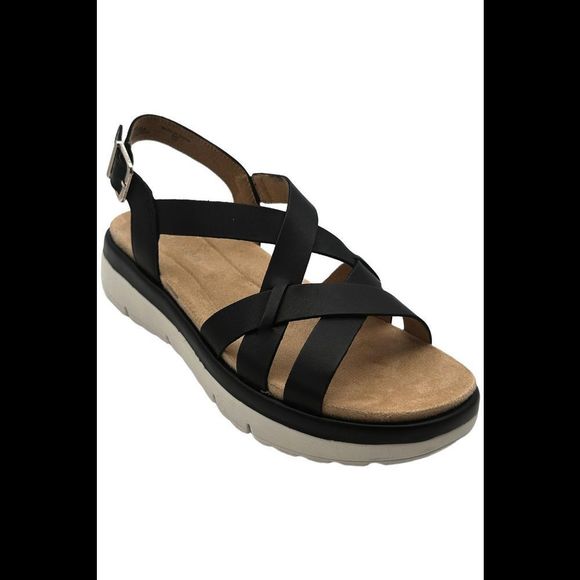 easy spirit Indie Leather Platform Sandal Black - Medium - Picture 1 of 3